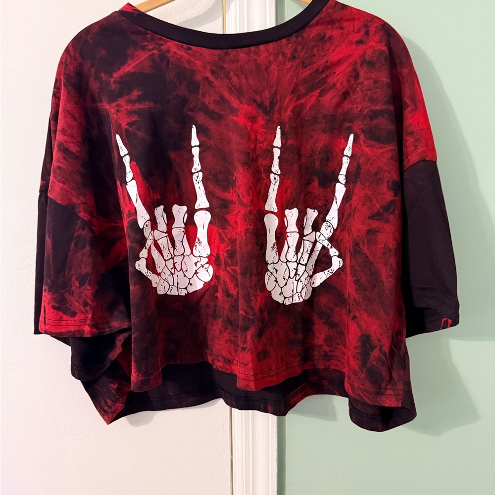 SHEIN Red and Black Tie-Dye Top